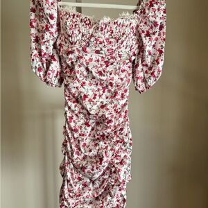 For Love & Lemons Ruched Floral Mini Dress